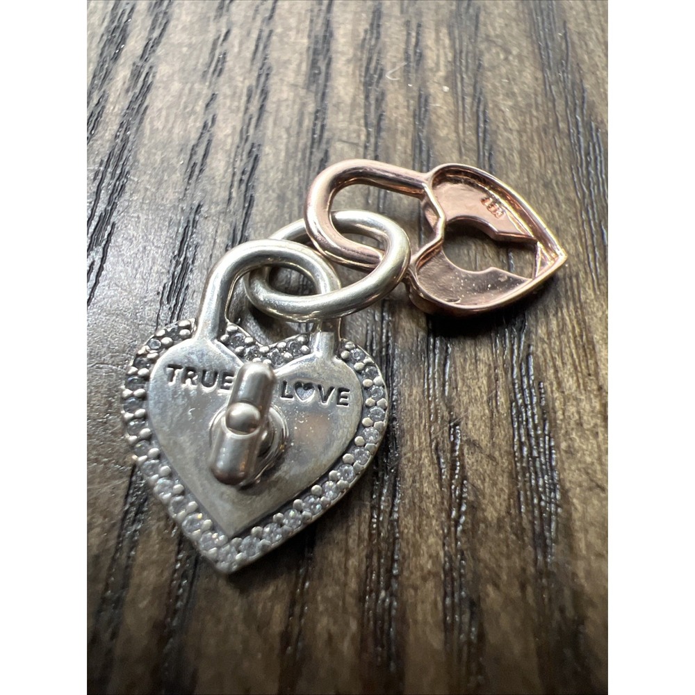 Authentic Pandora , Two-tone Rose Twistable Heart Padlock Dangle Charm 783079C01 - Picture 5 of 8